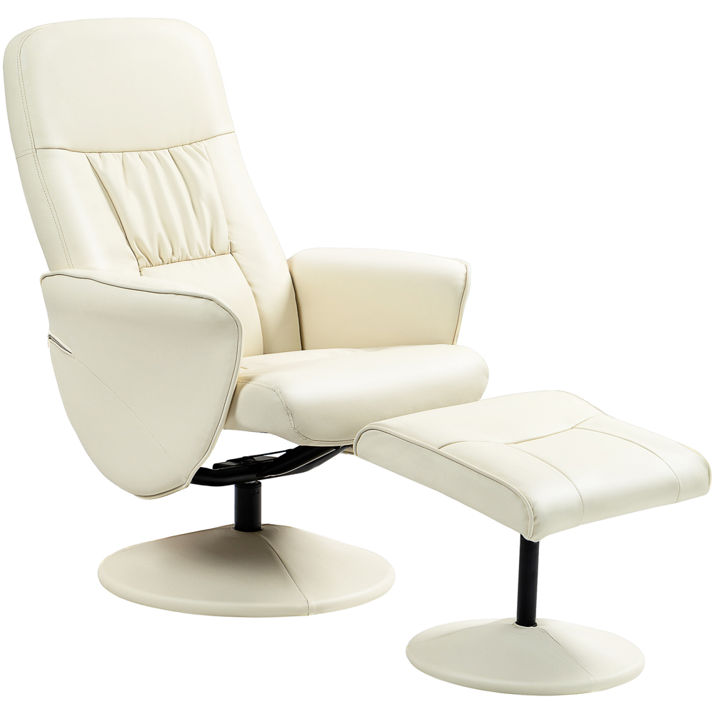 Portland Cream White PU Leather Armchair with Footrest Image 2
