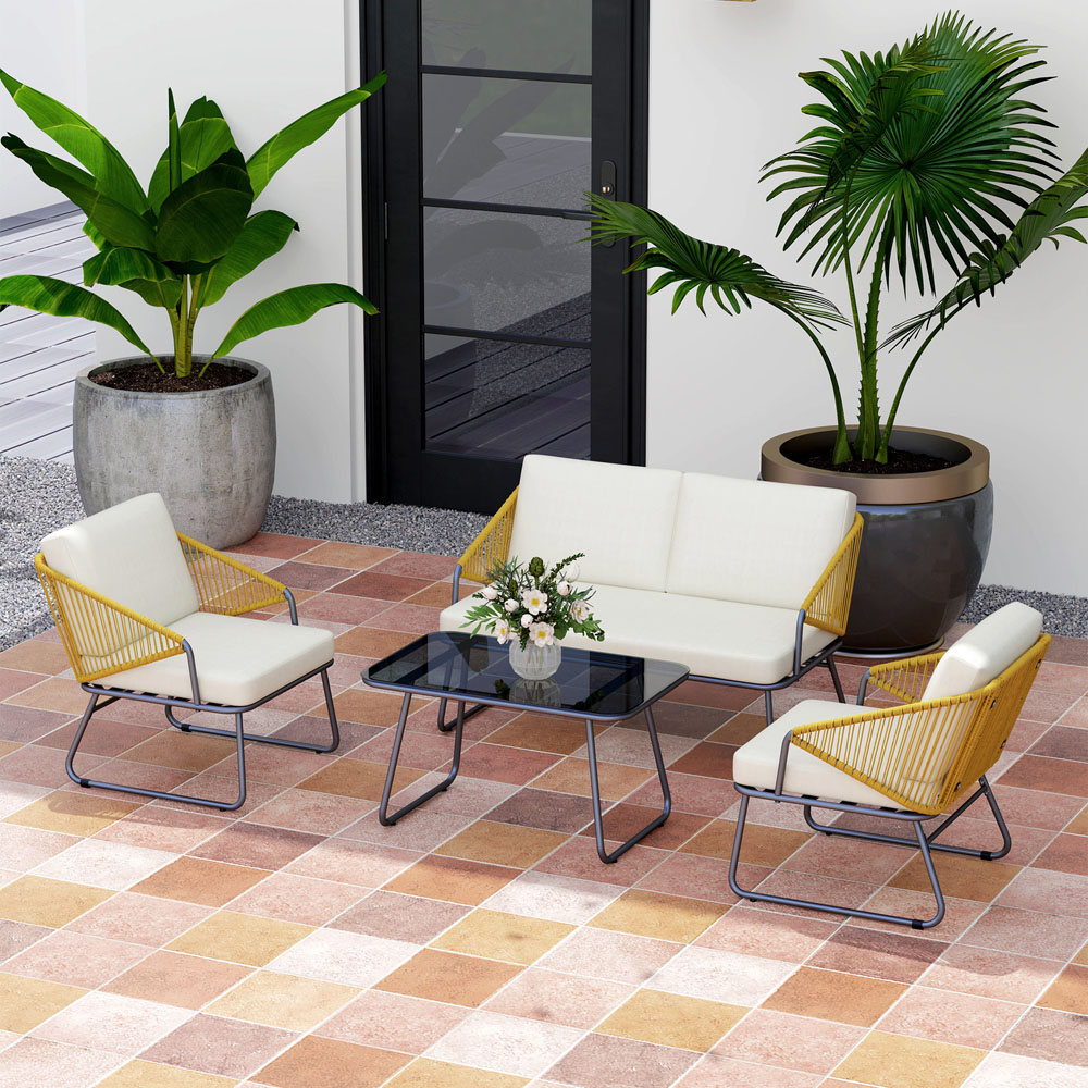 Outsunny 4 Seater Natural Cushion Rattan Garden Furniture Set Image 3