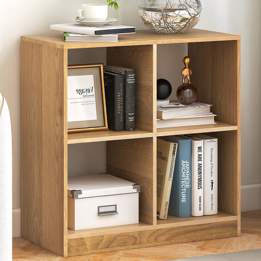 Costway 4 Cube Natural Wooden Bookshelf Image 1