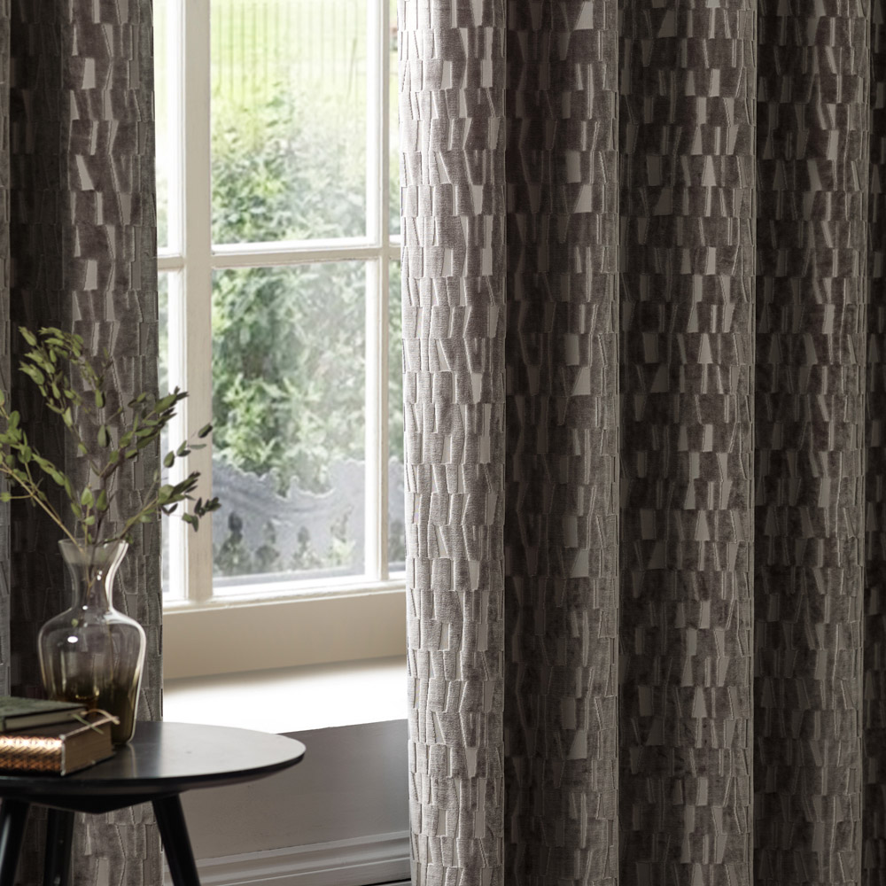 Paoletti Manhattan Mink Fully Lined Velvet Eyelet Curtains 117 x 137cm Image 4