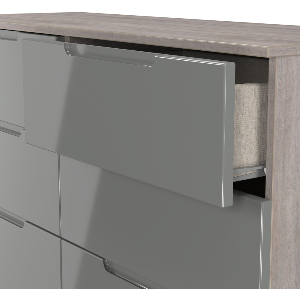 Crowndale Milan 6 Drawer Grey Gloss and Grey Oak Wide Chest of Drawers Ready Assembled Image 6