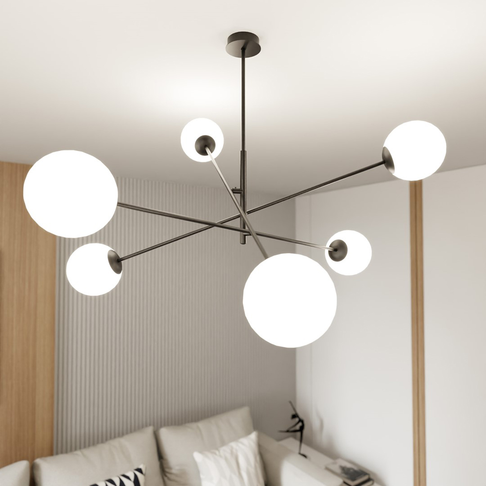 Emibig Linear 6 Light White Shade Black Pendant Lamp Image 2