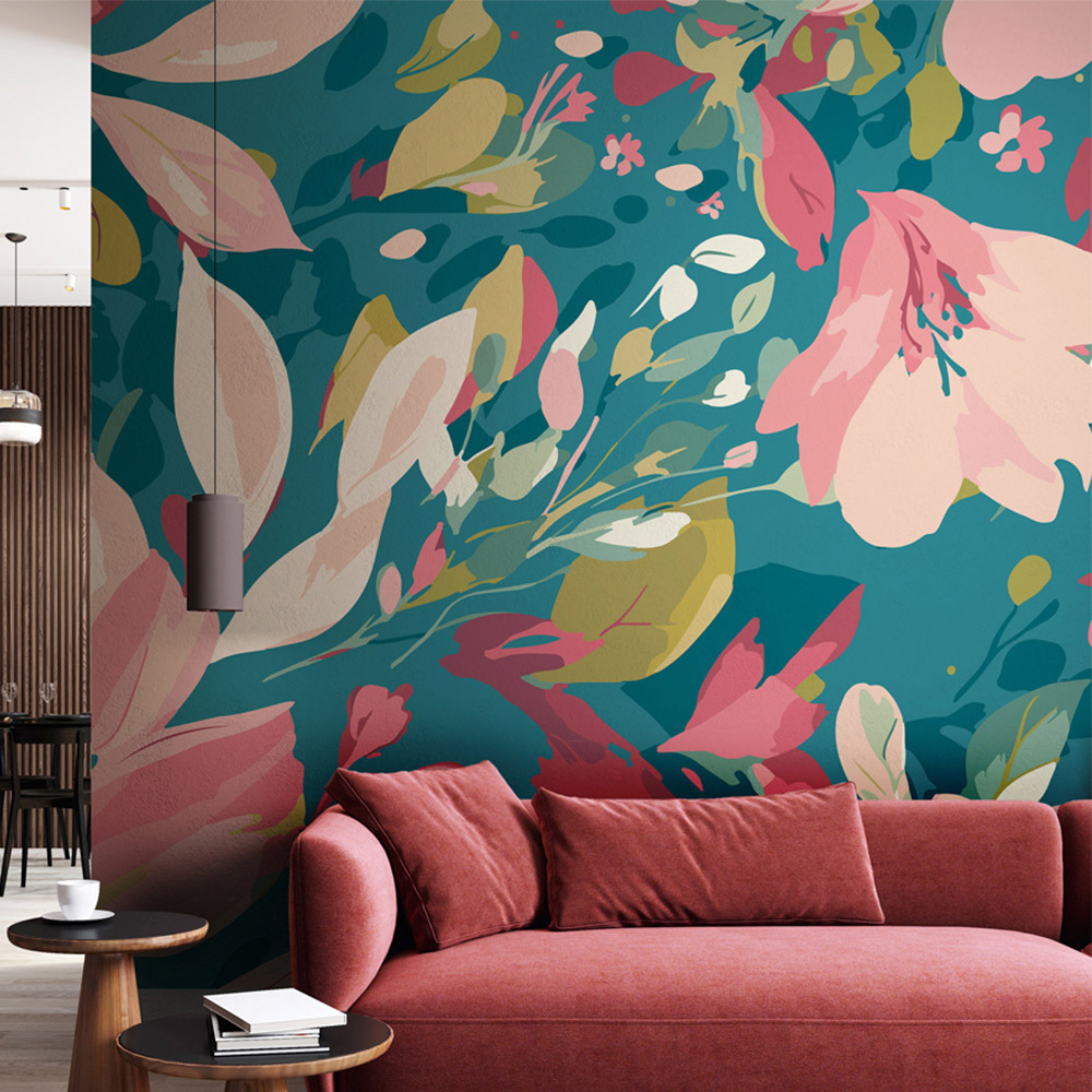 Origin Murals Flowing Flowers Multicolour Wall Mural Image 1