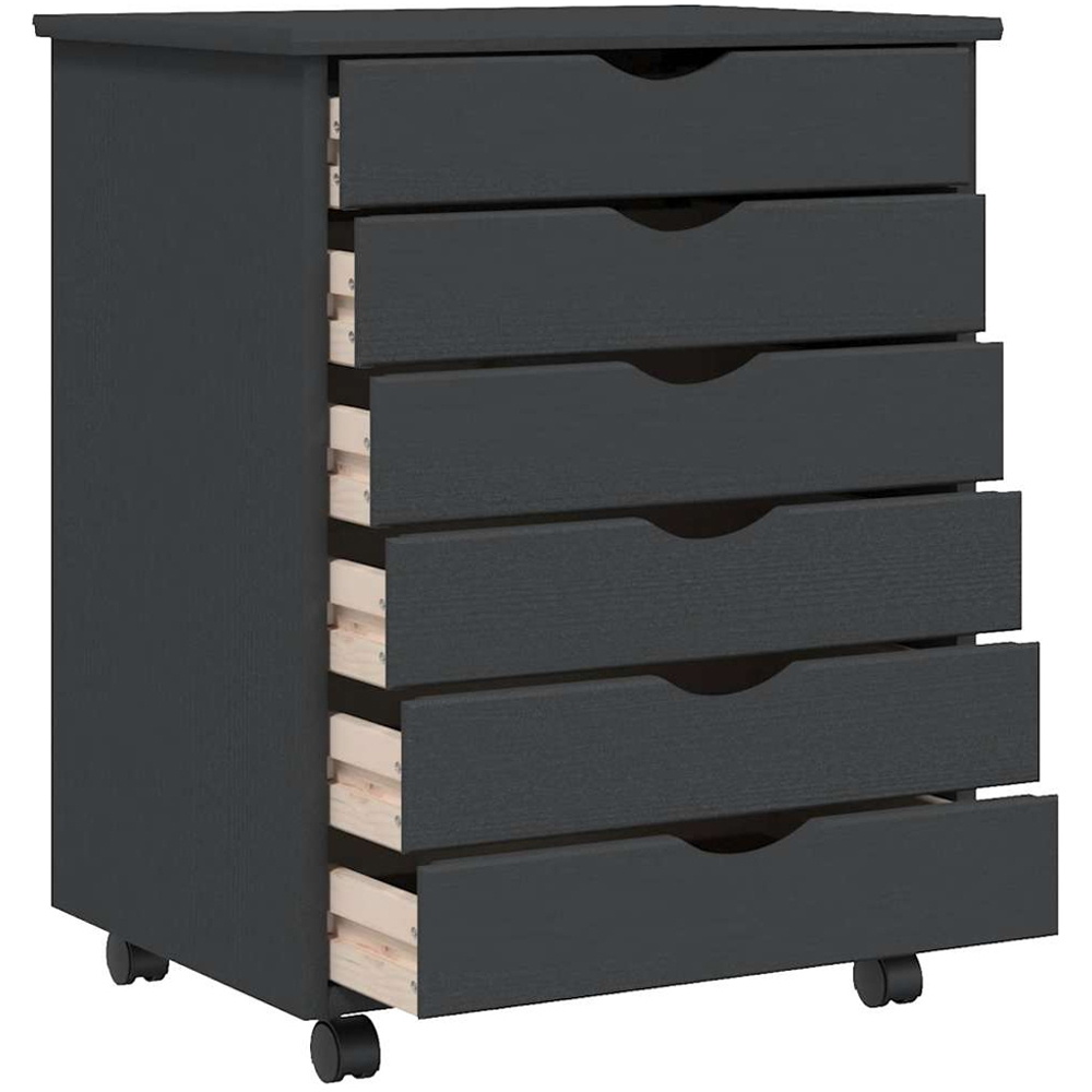 vidaXL Moss 6 Drawer Grey Solid Wood Pine Rolling Cabinet Image 3