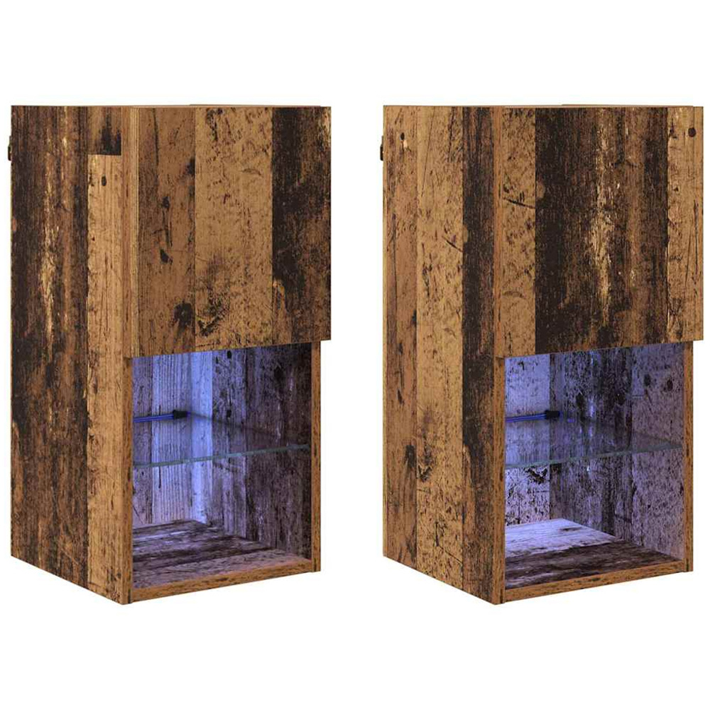 vidaXL Single Door 2 Shelf Old Wood Wall Mounted LED TV Unit Set of 2 Image 2