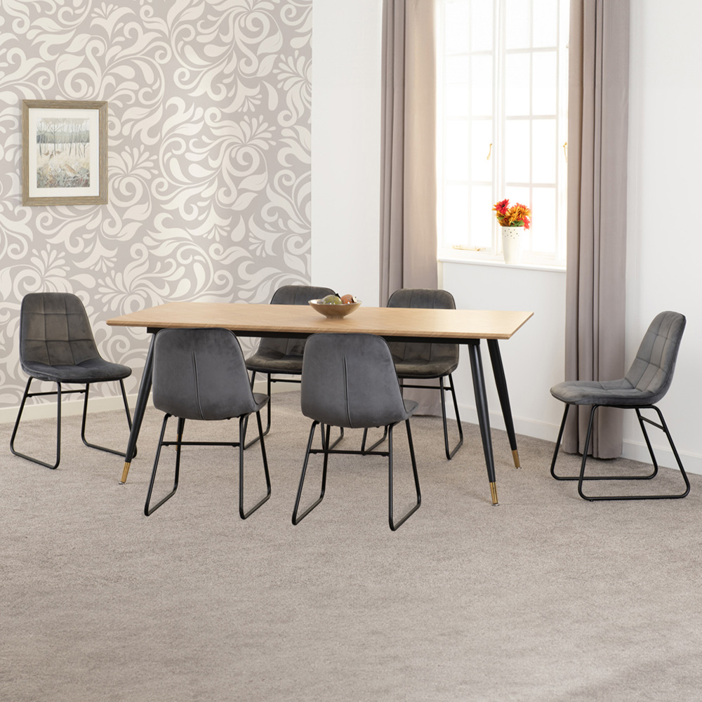 Seconique Hamilton Lukas Oak Effect Velvet 6 Seater Dining Table Set Grey Image 1