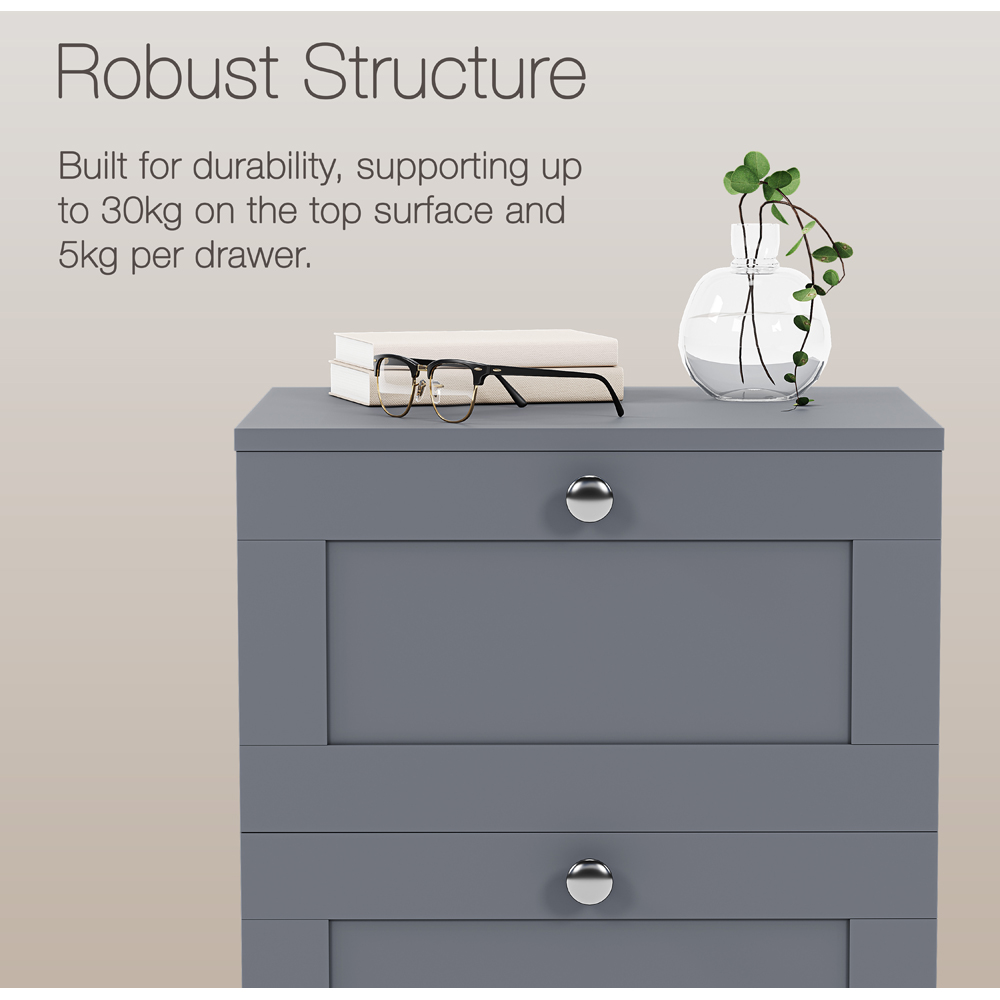 VIDA DESIGNS Altino 3 Drawer Grey Shaker-Style Bedside Chest Image 7