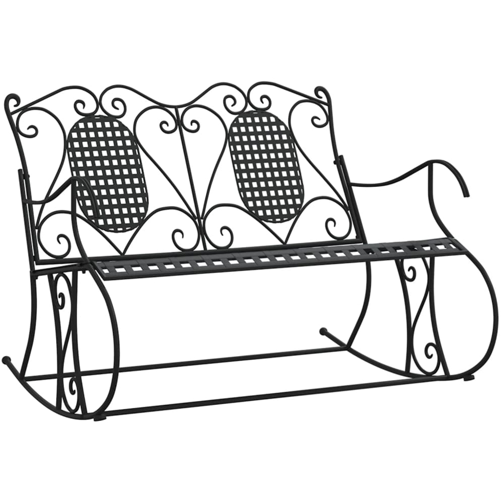 vidaXL 2 Seater Black Steel High Backrest Garden Rocking Bench Image 2