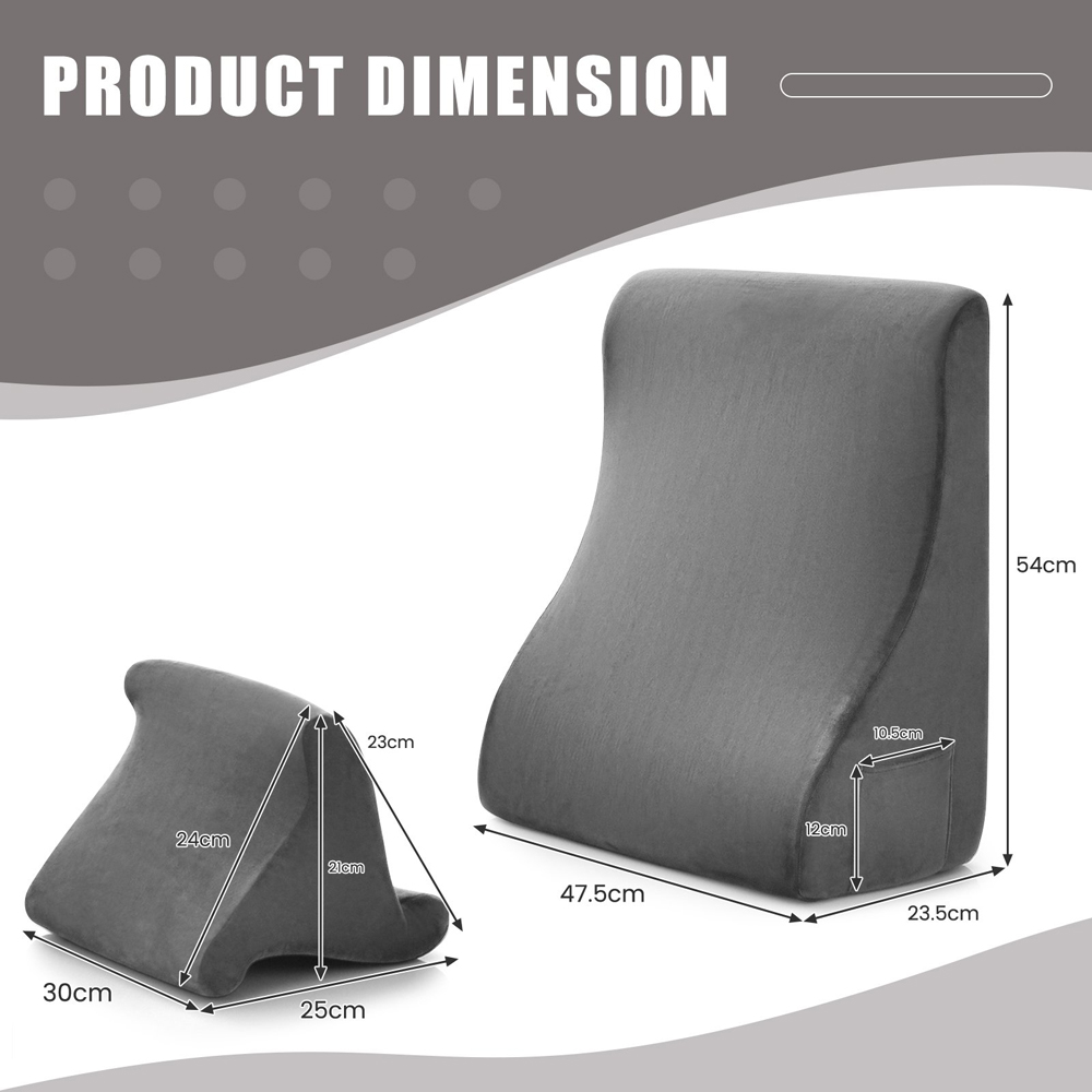 Costway 2 Piece Grey Wedge Pillow Set Image 9