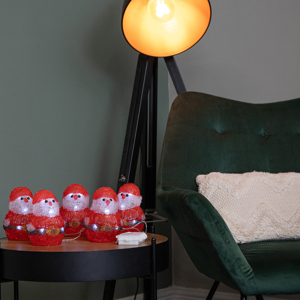 Samuel Alexander 40 Cool White LED Set of 5 Battery Operated Light-Up Christmas Santa Ornaments 14cm Image 3