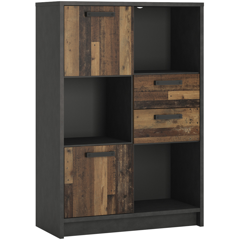 Florence Brooklyn 2 Door 2 Drawer Walnut and Dark Matera Grey Low Bookcase Image 2
