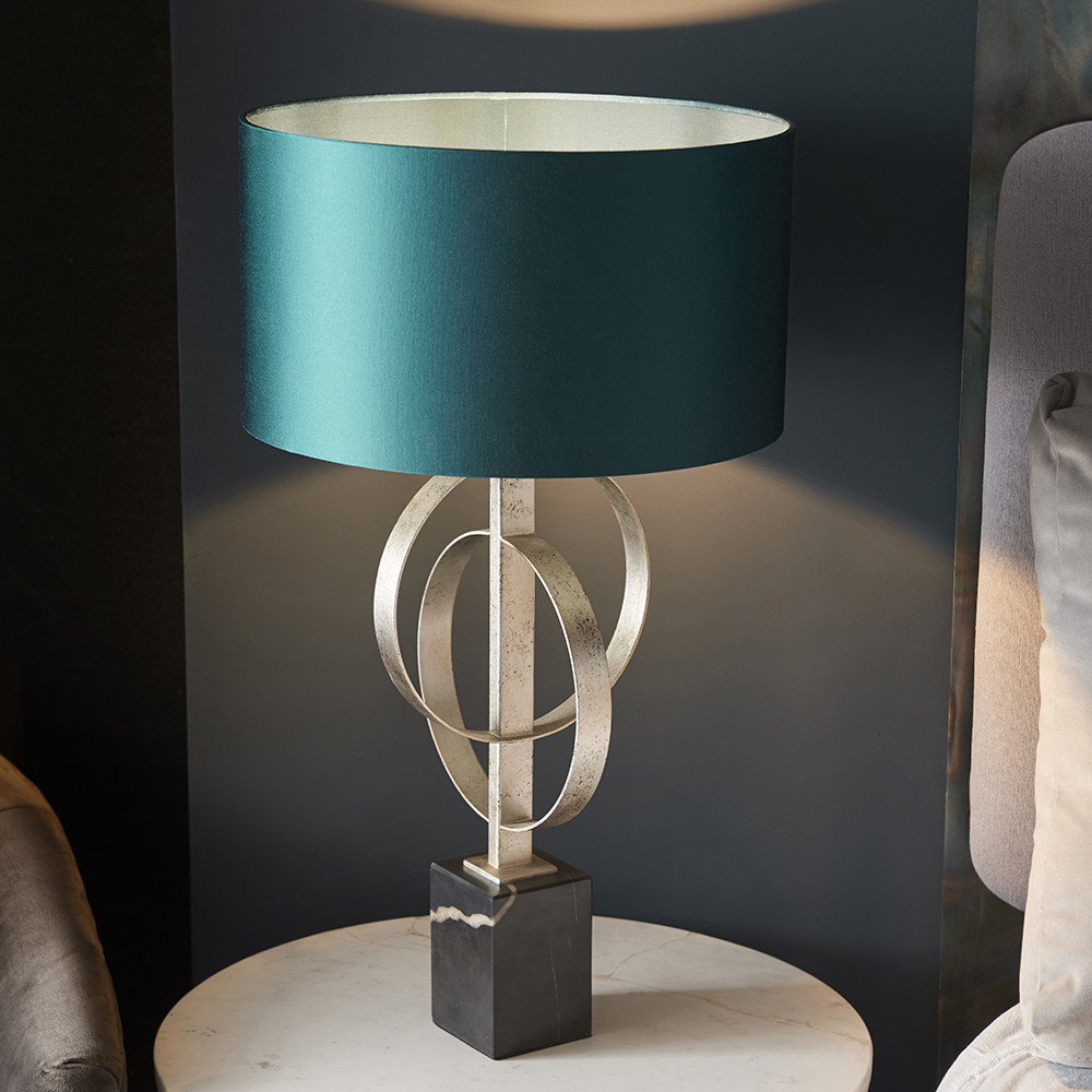 Merano Trento Antique Silver and Teal Satin Fabric Table Lamp Image 5