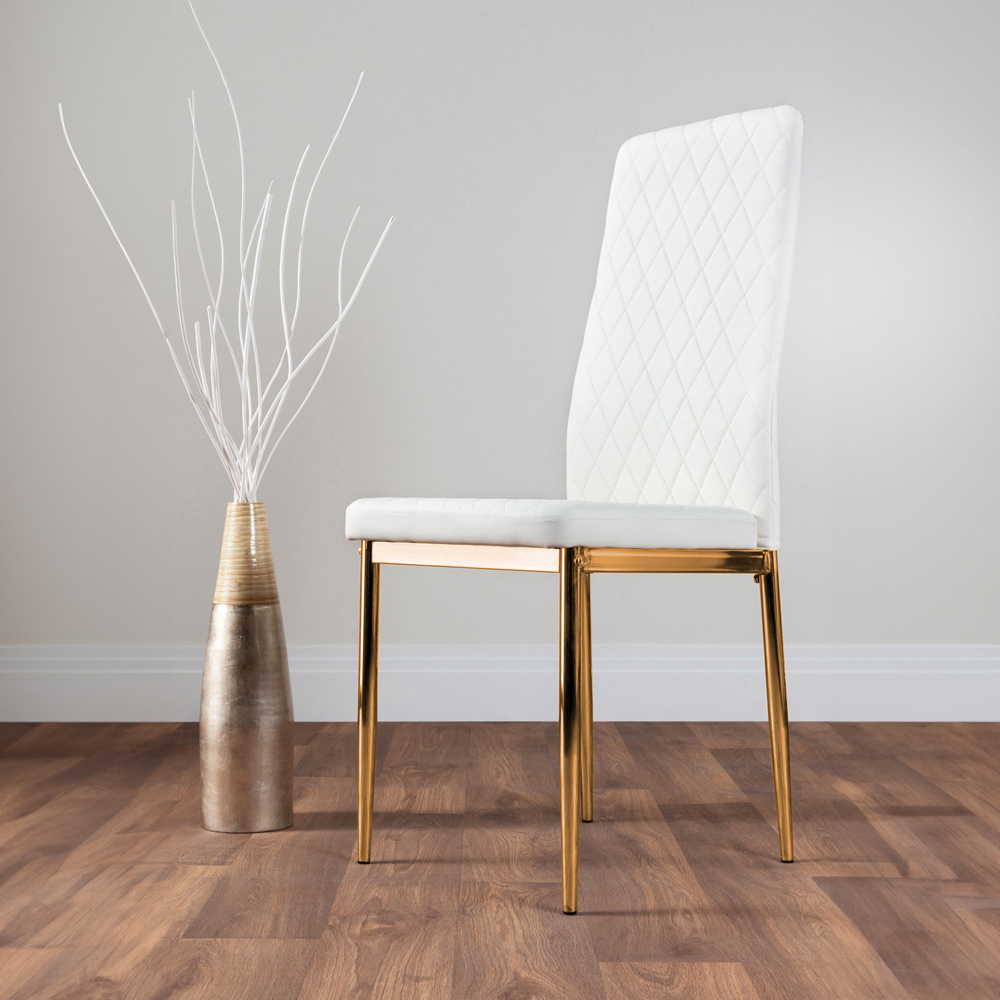 Furniturebox Valera Set of 4 White and Gold Faux Leather Dining Chair Image 6