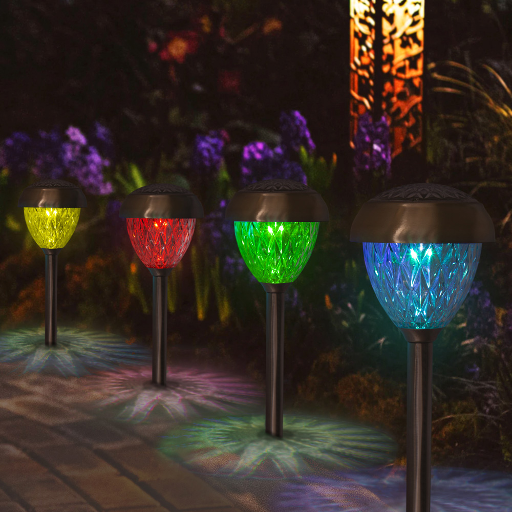 GardenKraft 4 Pack Colour Change LED Solar Stake Lights Image 2