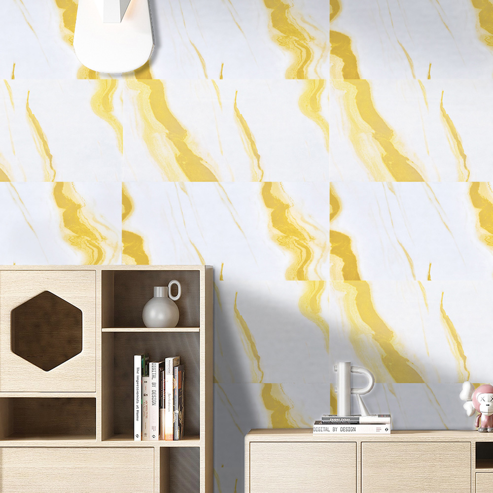 Living and Home 10 Piece Golden Quicksand Veins Marble Peel and Stick Wall Sticker Image 6