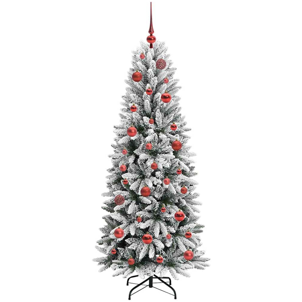 vidaXL Pre-Lit Red Baubles Artificial Snow Flocked Christmas Tree 5ft Image 4