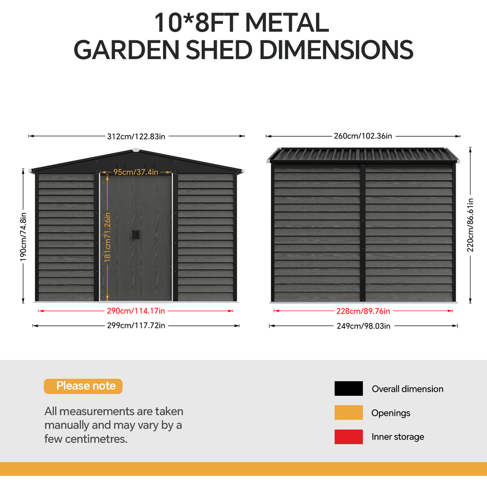 Living and Home 10 x 8ft Grey Wood Grain Apex Garden Storage Shed with Foundation Image 8