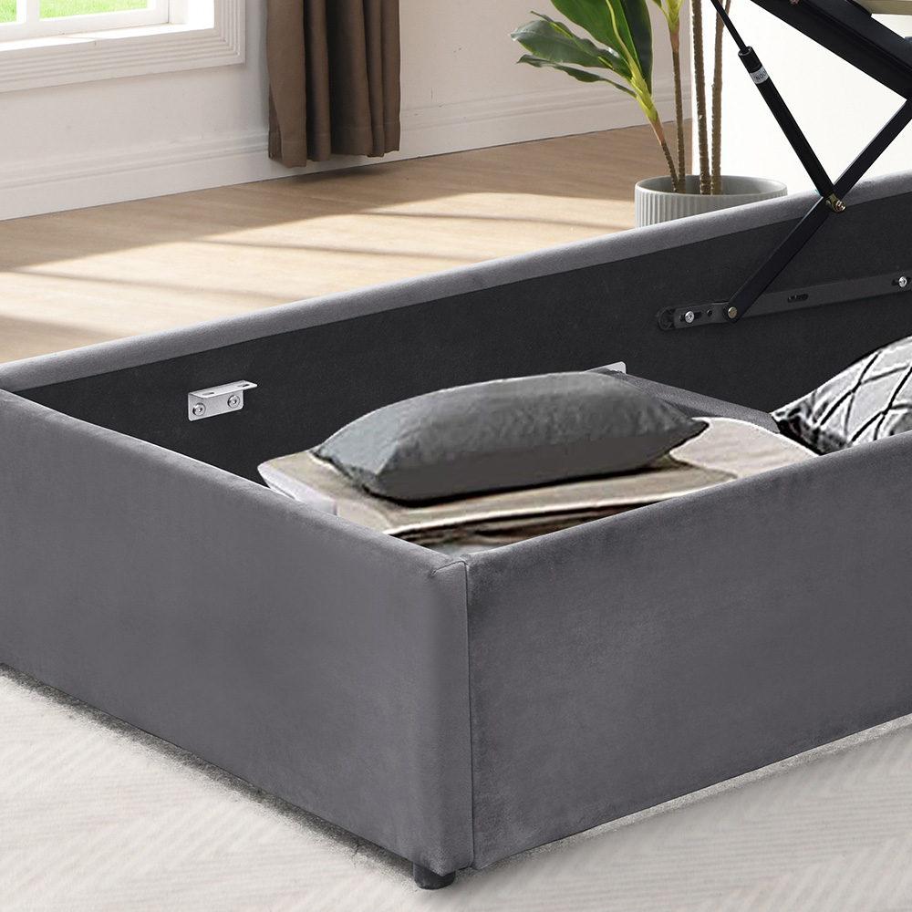 Comfy Living Single Grey Fabric Gaslift Bed Frame with LED Headboard Image 3