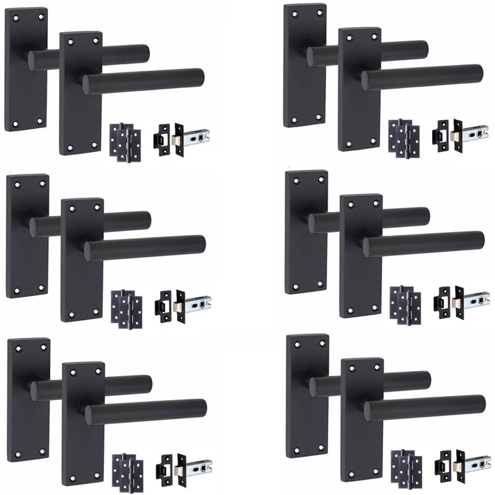 Golden Grace Matt Black Victorian Straight T-Bar Latch Door Handle Set with Hinge 6 Pack 120 x 40mm Image 1