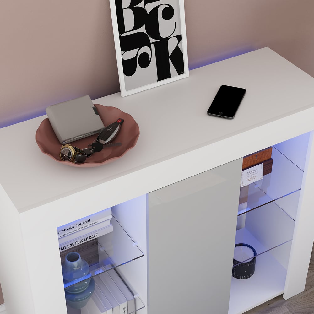 Vida Designs Azura Single Door White and Grey LED Large Sideboard Image 3