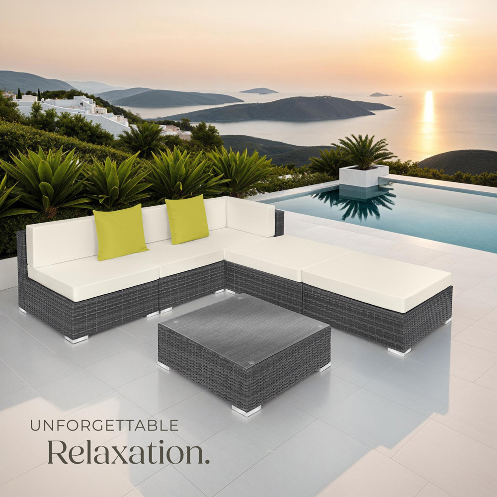 tectake Paris 5 Seater Grey Rattan Garden Corner Lounge Set Image 8