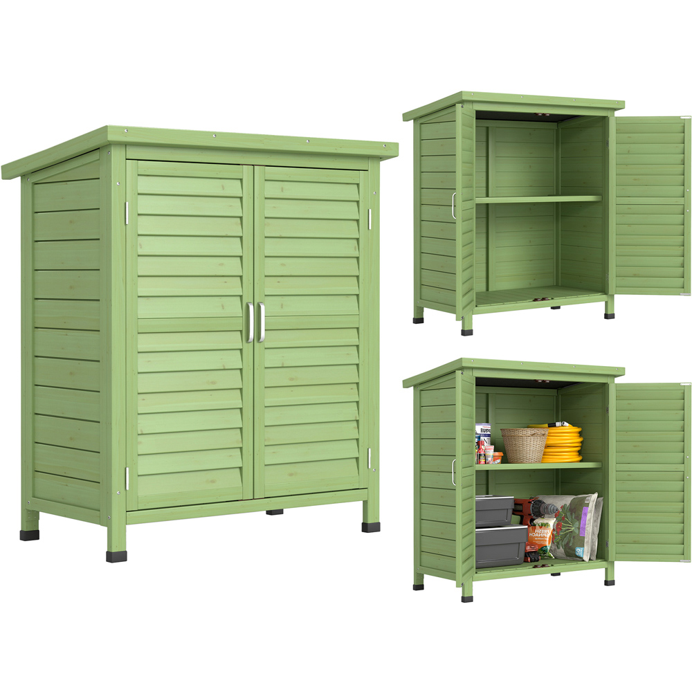 Outsunny 1.5 x 2.8ft Green Solid Wood Garden Storage Shed Image 3