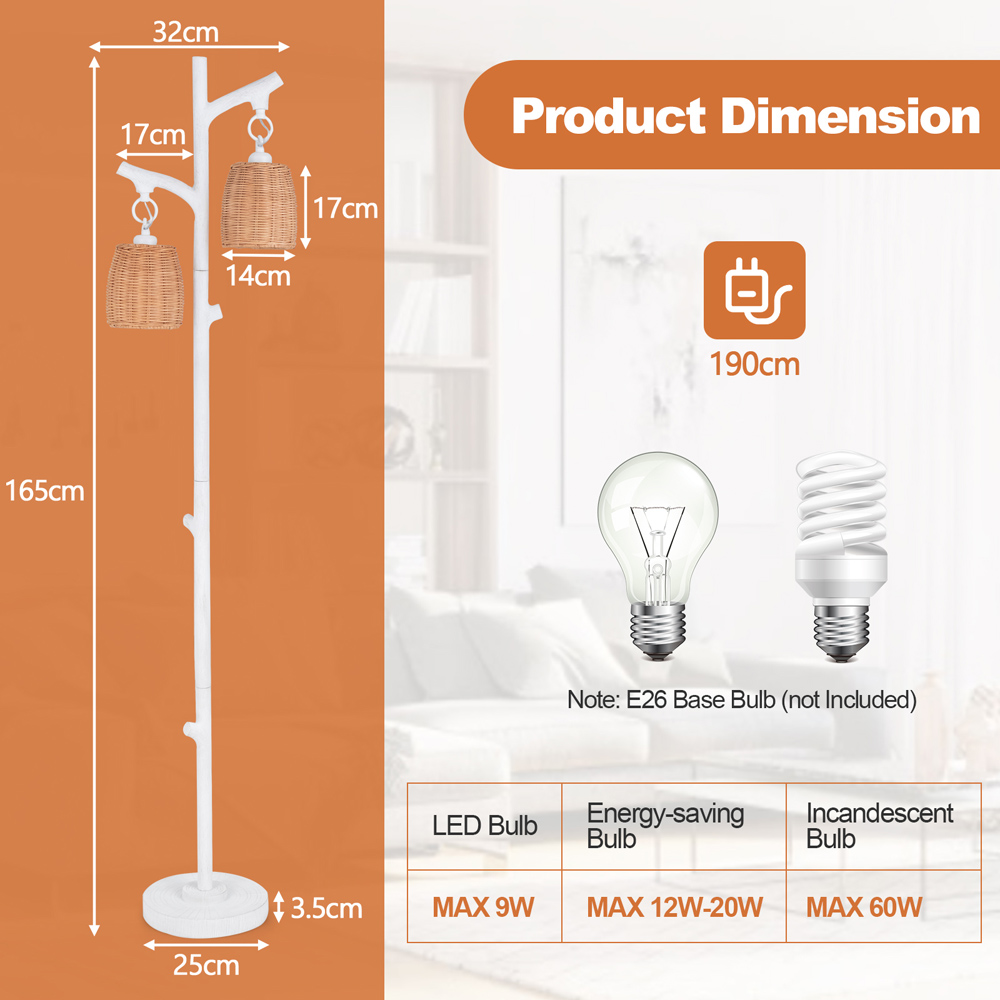Costway 2 Way White Rattan Dimmable Farmhouse Floor Lamp Image 9