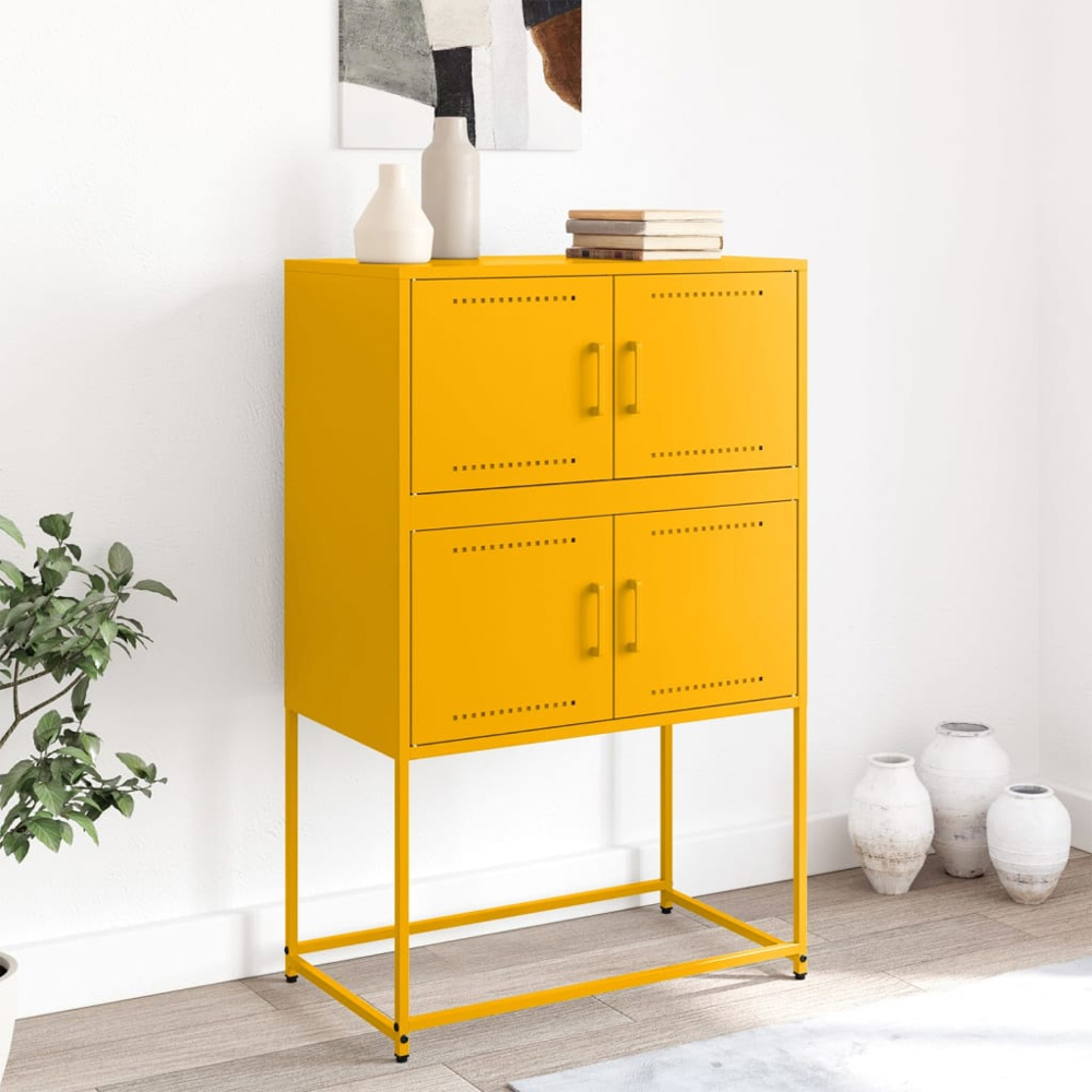 vidaXL 4 Door Mustard Yellow Industrial Metal Sideboard Image 9