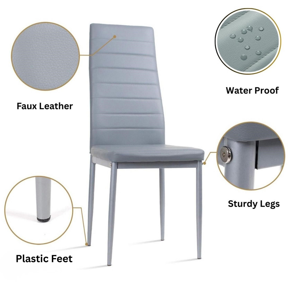 Portland 6 Seater Faux Leather Padded Dining Set Grey Image 7