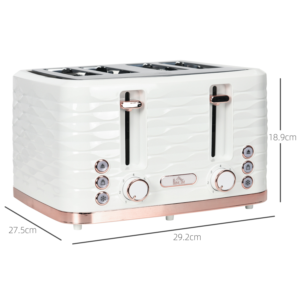 HOMCOM 800-209V70CW White Ripple 4 Slot Toaster 1600W Image 9
