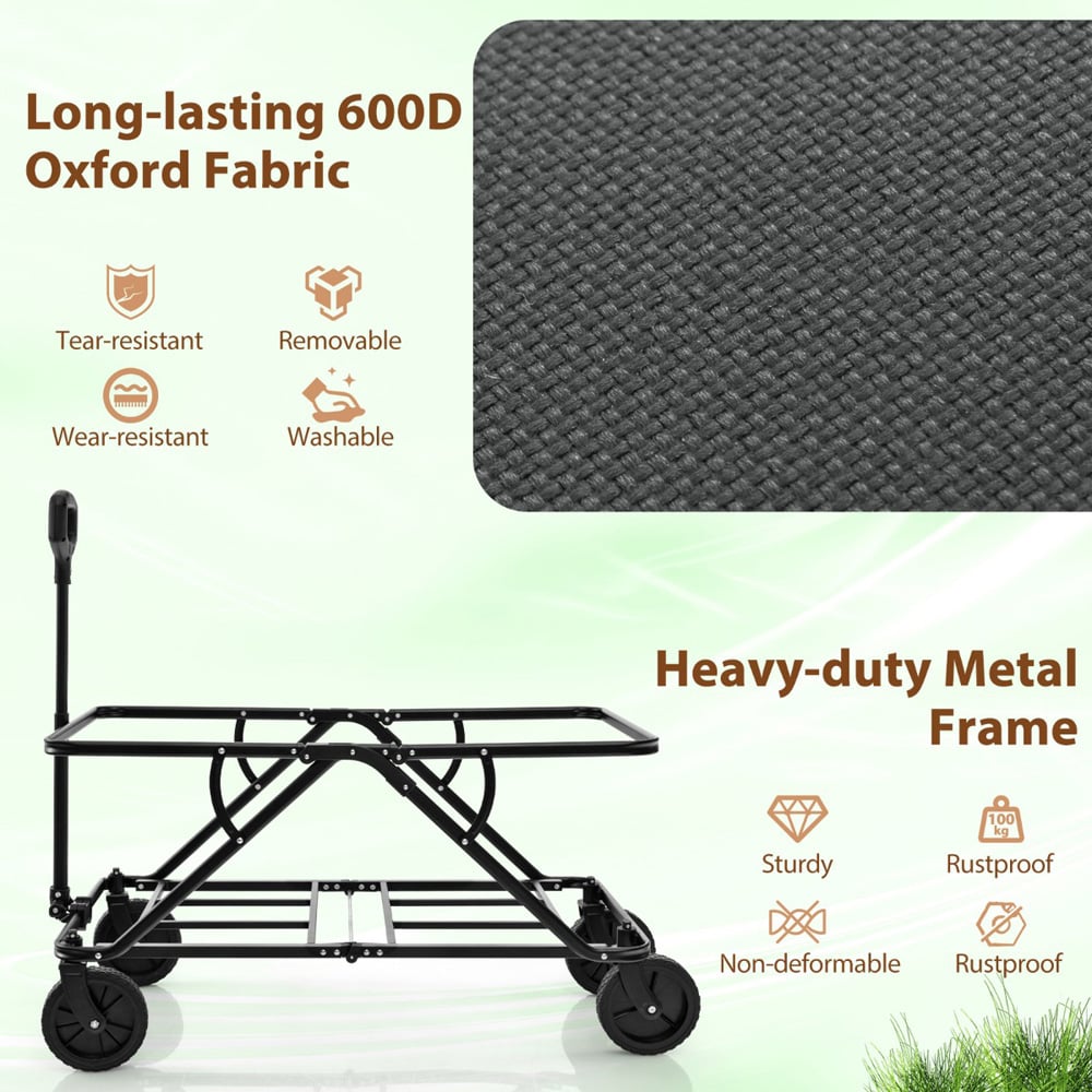 Costway Grey Collapsible Foldable Wagon Cart with Adjustable Handlebar Image 6