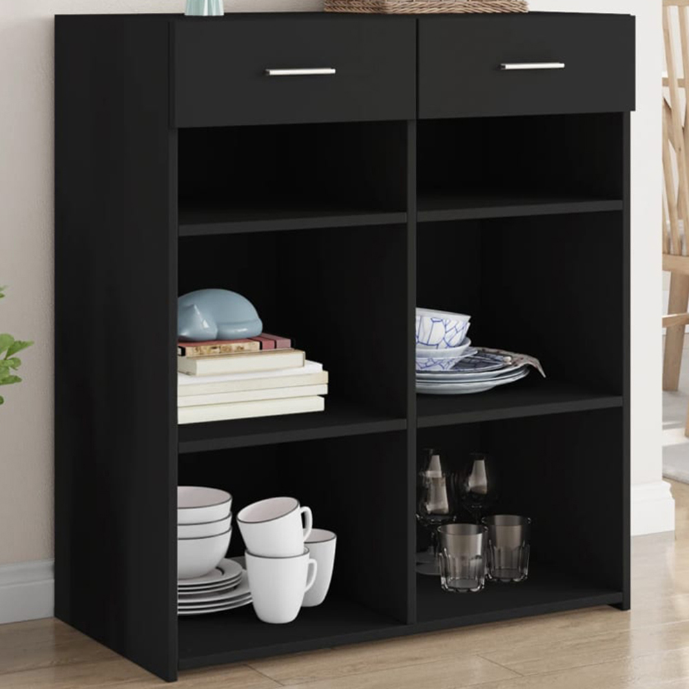 vidaXL 2 Drawer 6 Shelf Black Sideboard Image 1