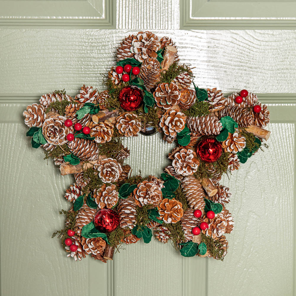 Samuel Alexander YuleFest Star Christmas Wreath with Baubles and Pine Cones 35cm Image 2