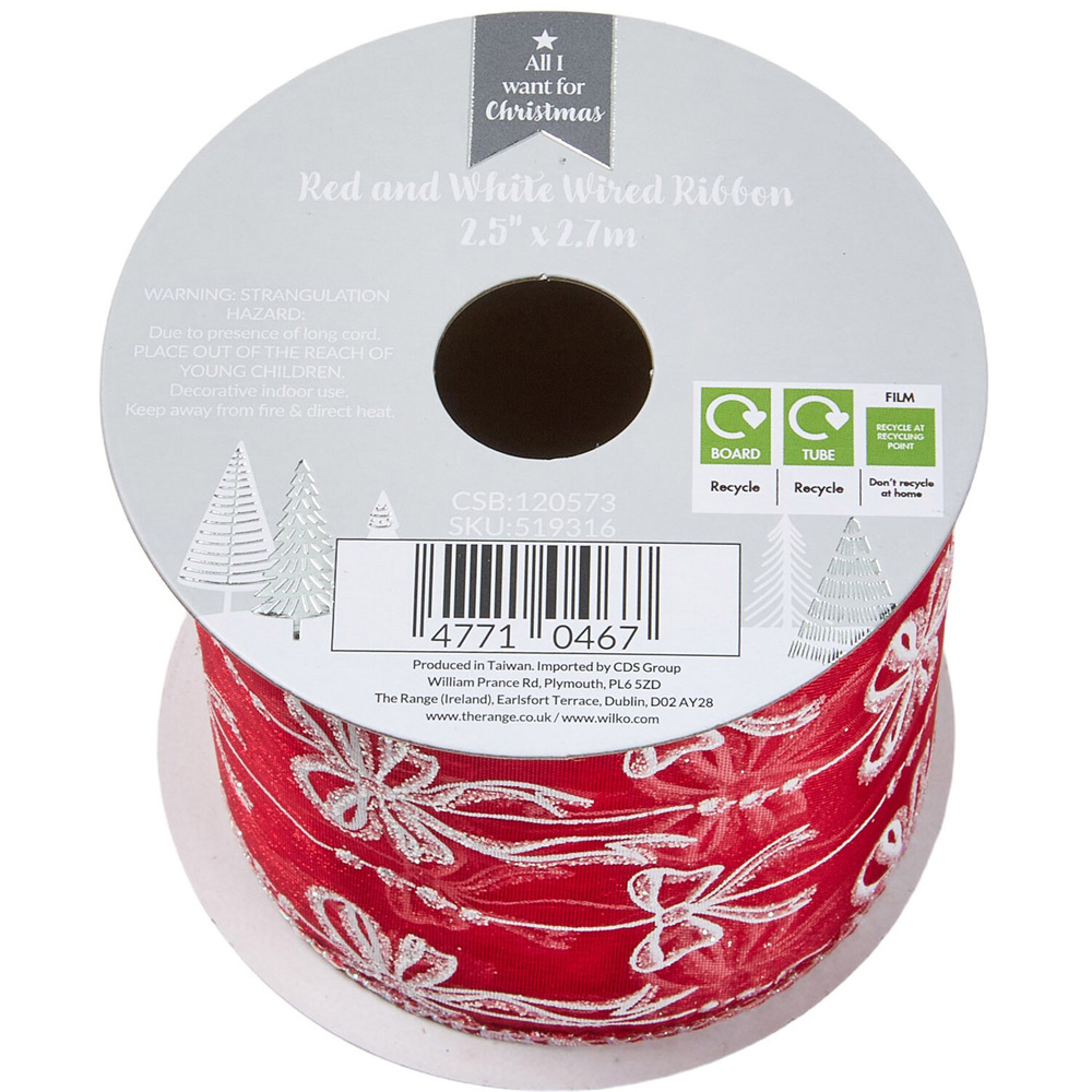 Red and White Christmas Wired Ribbon Image 4
