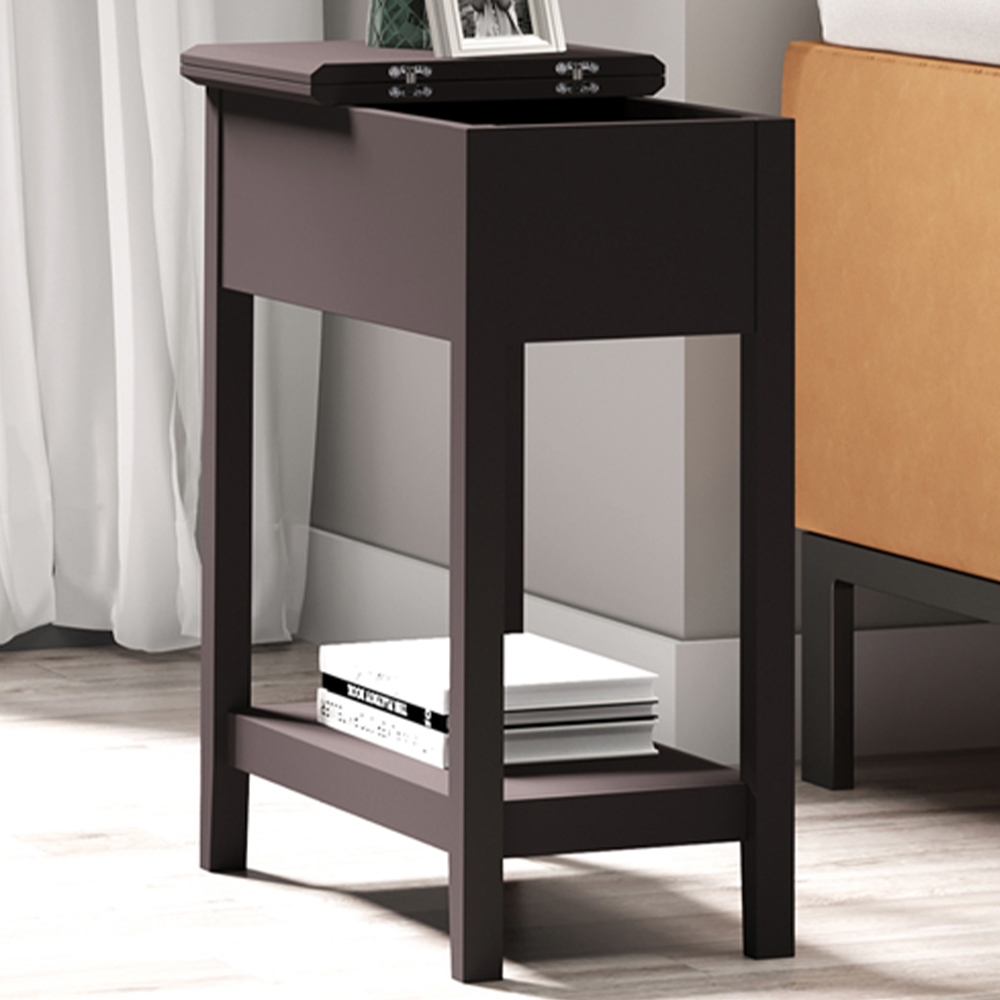 Portland Single Shelf Dark Coffee Flip Top Narrow Side Table Image 1