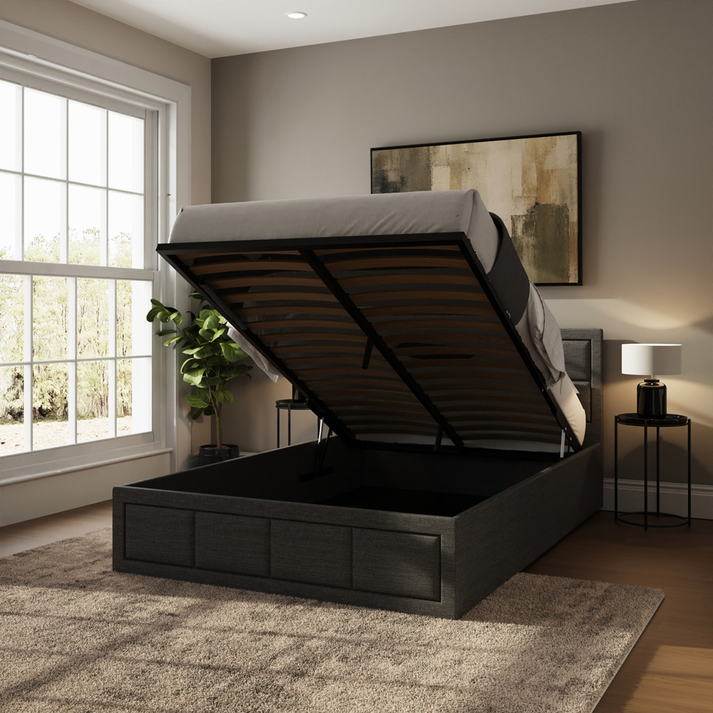 GFW Jamie Small Double Grey Hopsack Fabric End-Lift Ottoman Bed with Headboard Image 7
