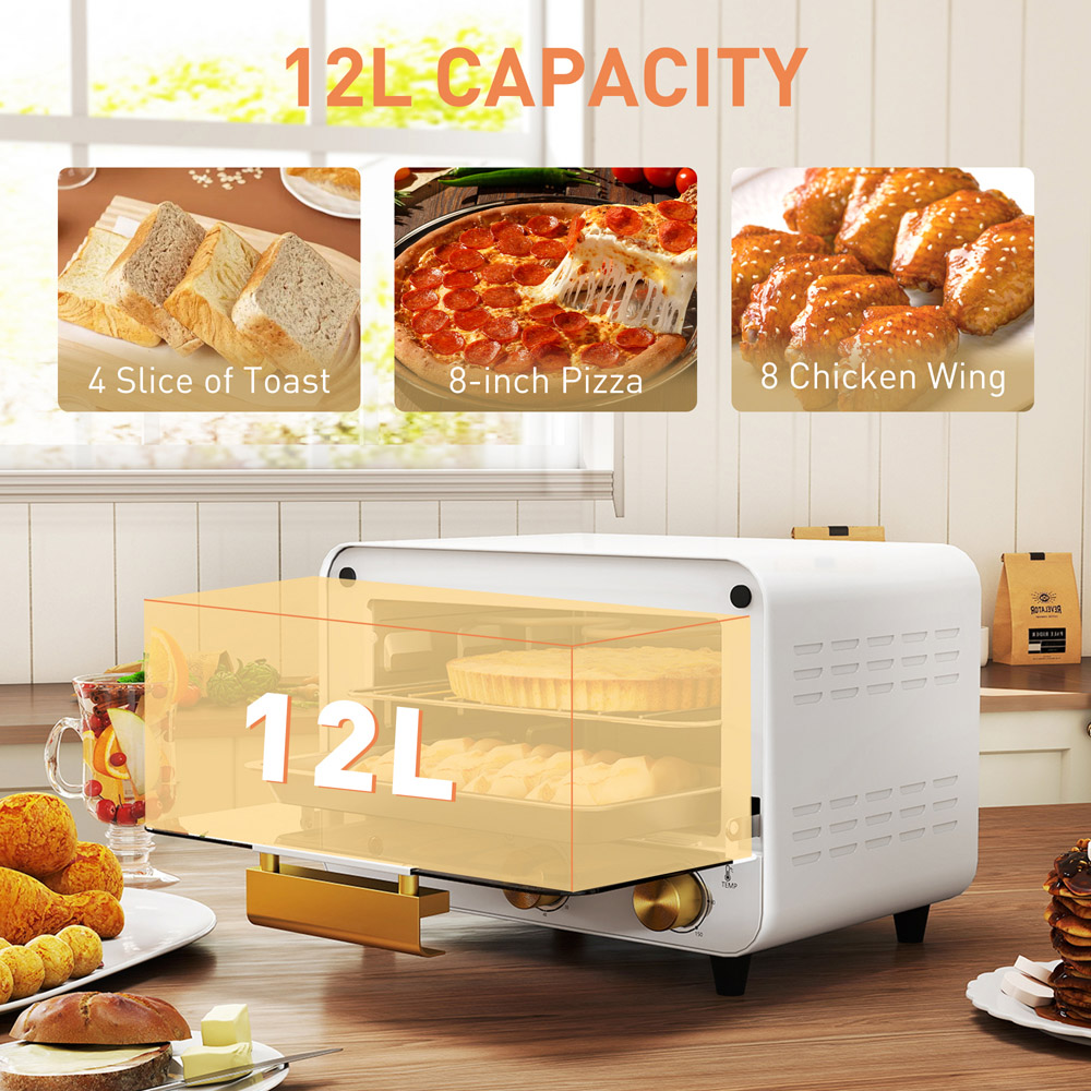 HOMCOM 800-201V70WT White 12L Mini Toaster Oven 750W Image 4