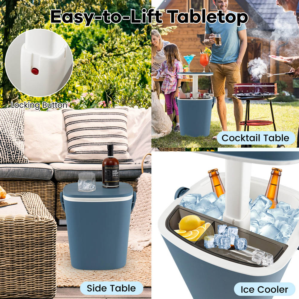 Costway Blue Portable Cooler Side Table with Handle Image 5