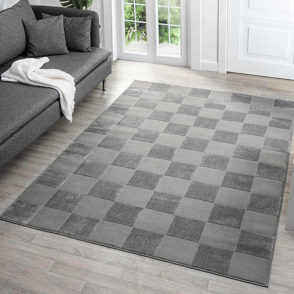 Desire Rugs Vellure Grey Metallic Sheen Grid Design Rug 60 x 220cm Image 5