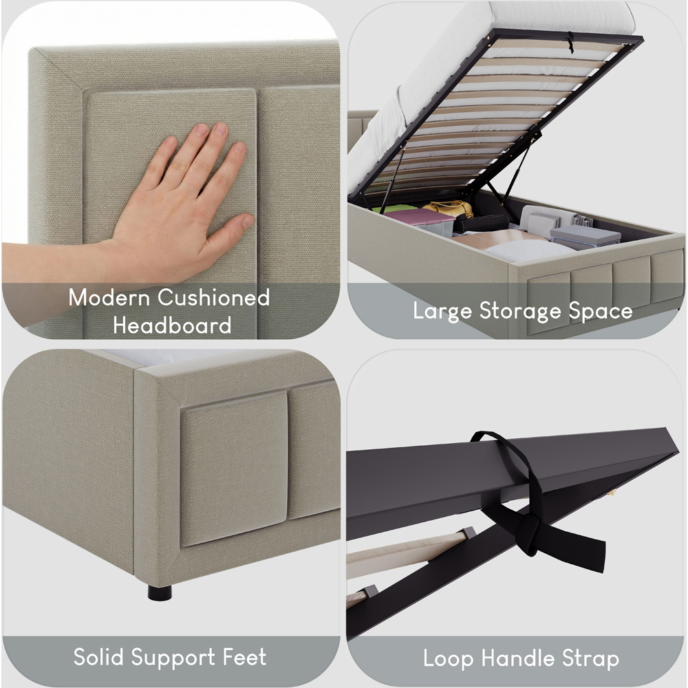 VIDA DESIGNS Vanita Single Beige Linen Ottoman Bed with Padded Headboard Image 5