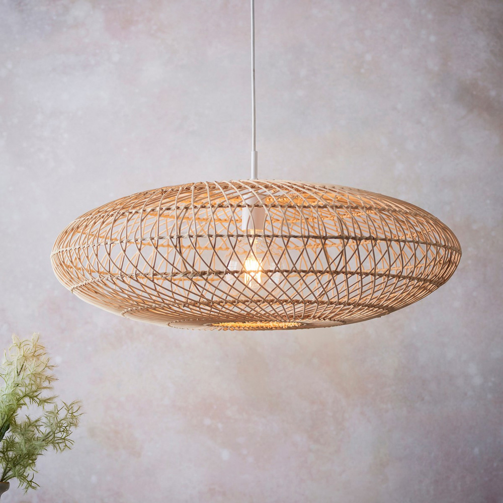 Merano Terni Natural Rattan and Gloss White Pendant Light Image 2