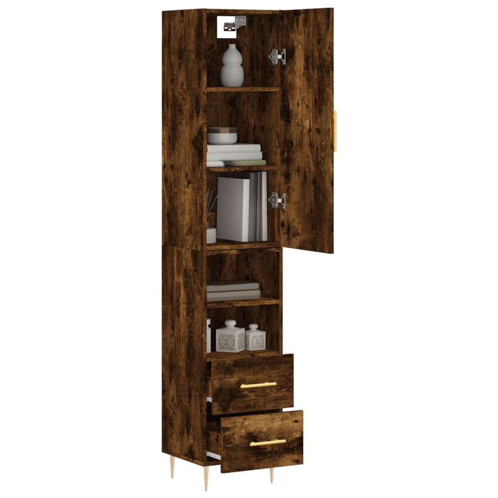 vidaXL Single Door 2 Drawer 2 Shelf Smoked Oak Highboard Image 3