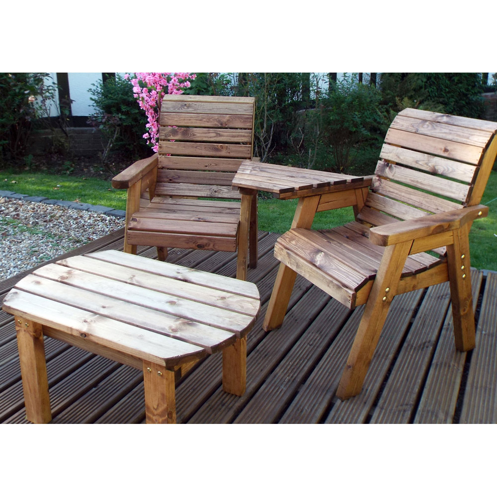 Samuel Alexander 2 Seater Chunky Rustic Wooden Garden Loveseat with Tray and Table Image 5