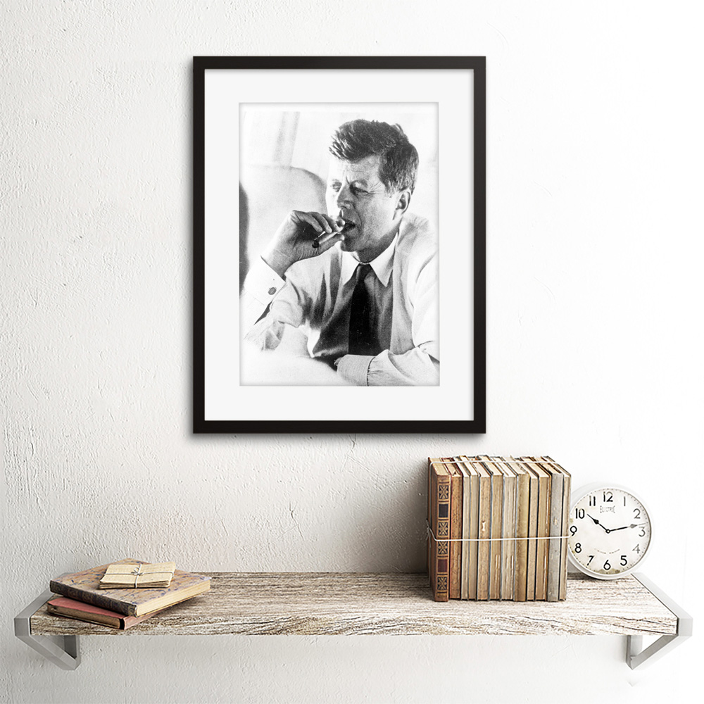 Wee Blue Coo Vintage President John Kennedy Smoke Cigar Photo Framed Wall Art Print 30 x 41cm Image 2