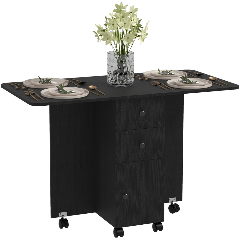 HOMCOM 6 Seater Distressed Black Drop Leaf Dining Table Image 2