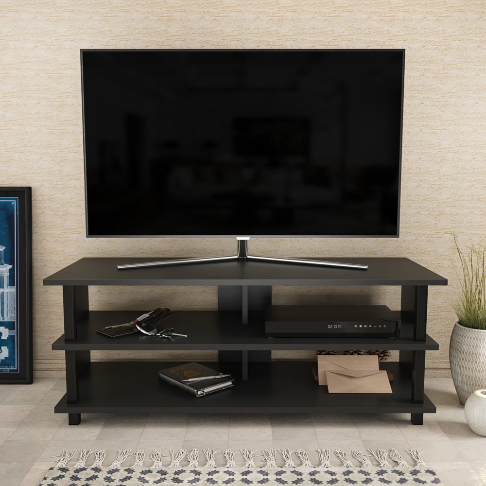 Decorotika Pueblo 4 Open Shelf Black and Anthracite Wide TV Unit Image 4