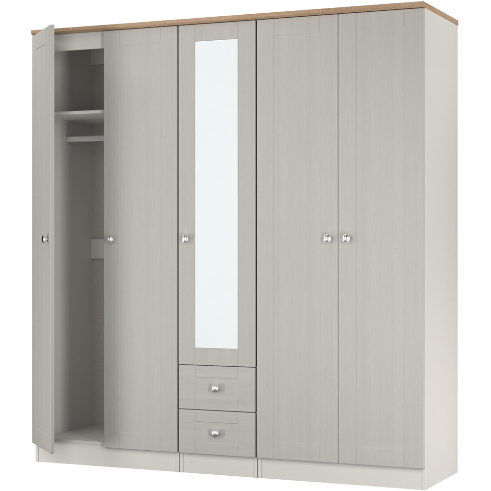 Crowndale Sussex 5 Door 2 Drawer Grey Ash and Bardolino Oak Tall Mirror Wardrobe Ready Assembled Image 4