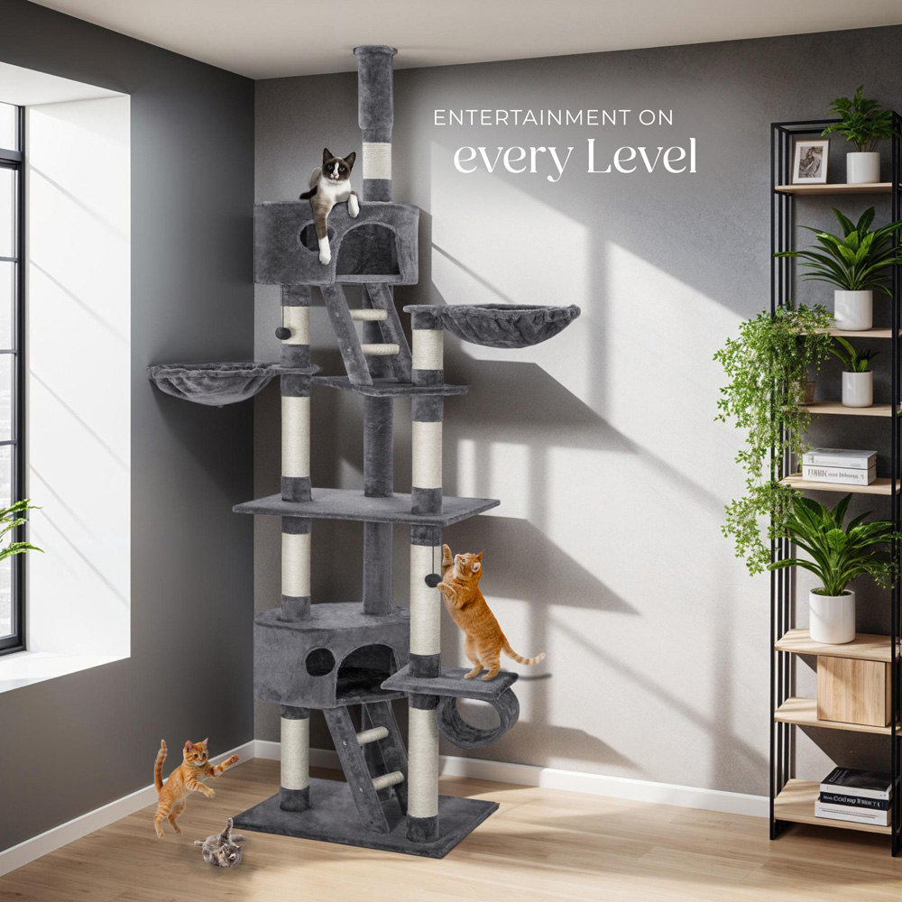 tectake Hansi Grey Cat Tree with Scratching Posts 260cm Image 8