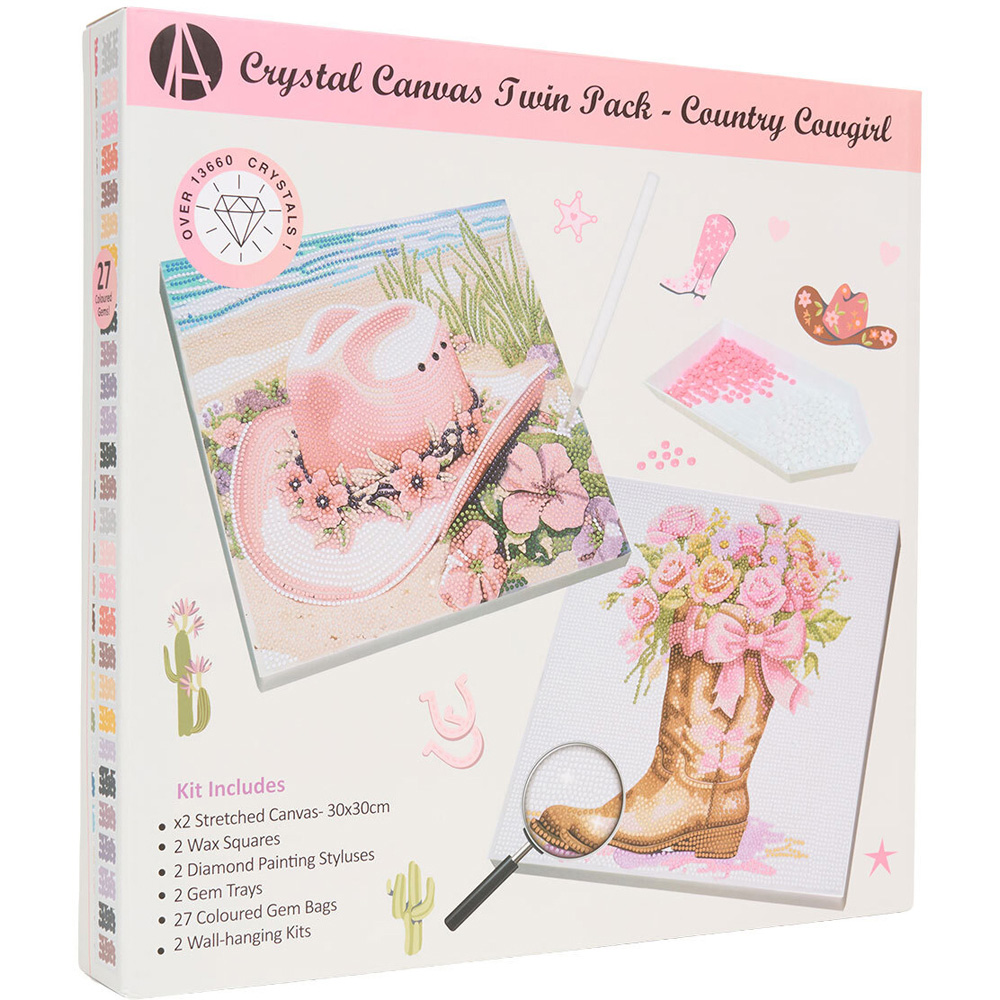 Pack of 2 Country Cowgirl Crystal Canvases Image 1