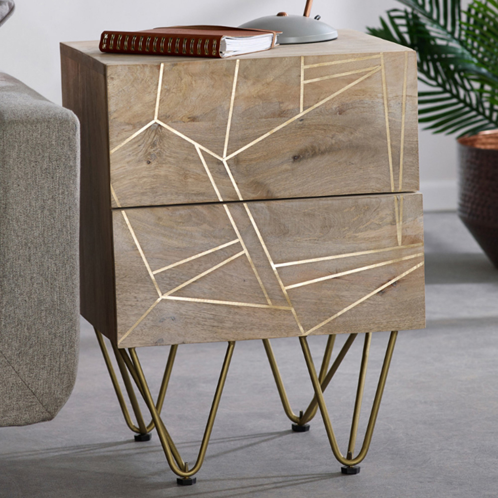 Brooklyn Huyen 2 Drawer Light Gold Side Table Image 1